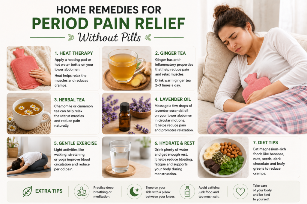 Home remedies for period pain relief without pills.